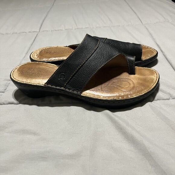 Born Black Leather Minimalist Wedge Sandals Toe Ring Loop Womens Size 10 - Picture 3 of 11